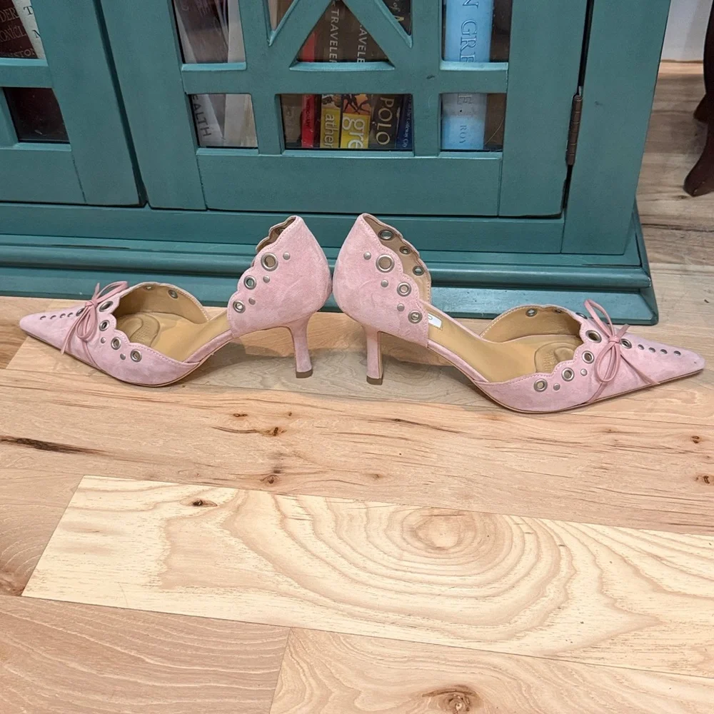 Tony Bianco Safari Pink Bow Heels with Eyelet Detail - Picture 1 of 5